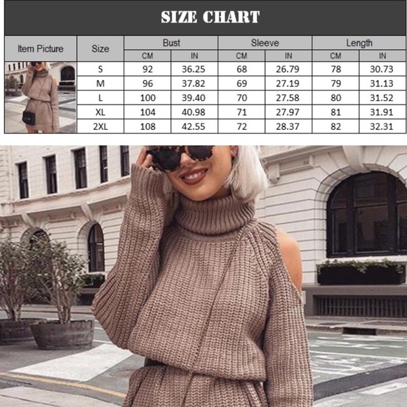 Tan Cold Shoulder Knit Turtleneck Sweater Dress - Picture 7 of 7